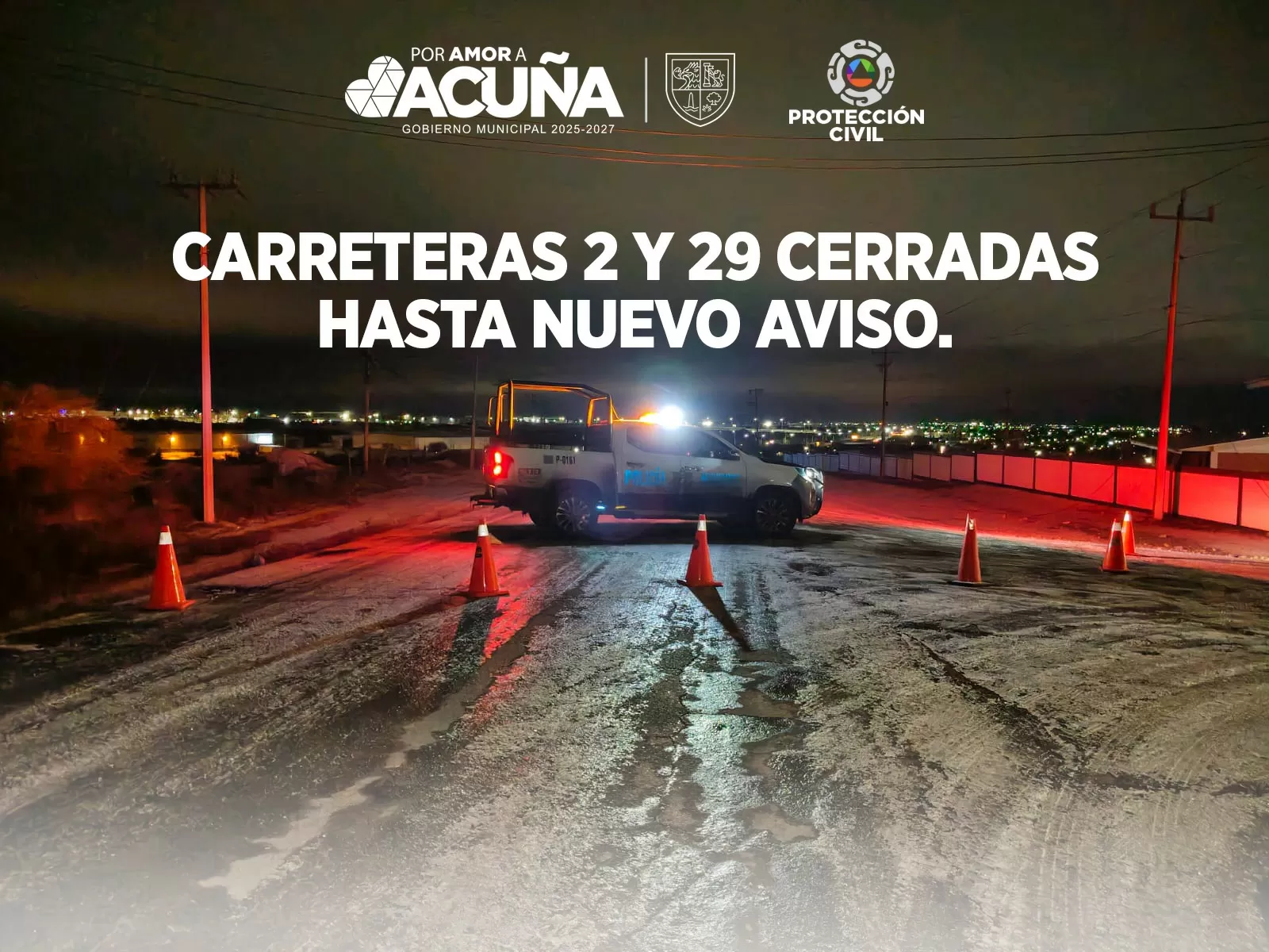 Anuncian cierre temporal de carreteras federales 2 y 59 por condiciones de hielo