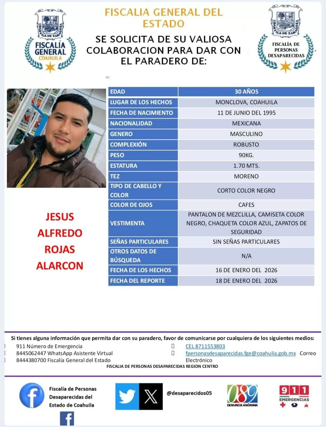 Desaparece hombre al ir a su trabajo en Monclova