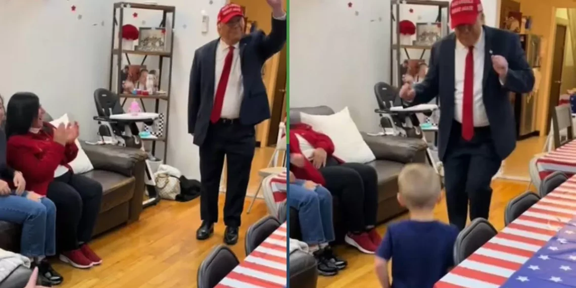 Paternidad ejemplar: Niño recibe al doble de Trump en su esparcimiento temática