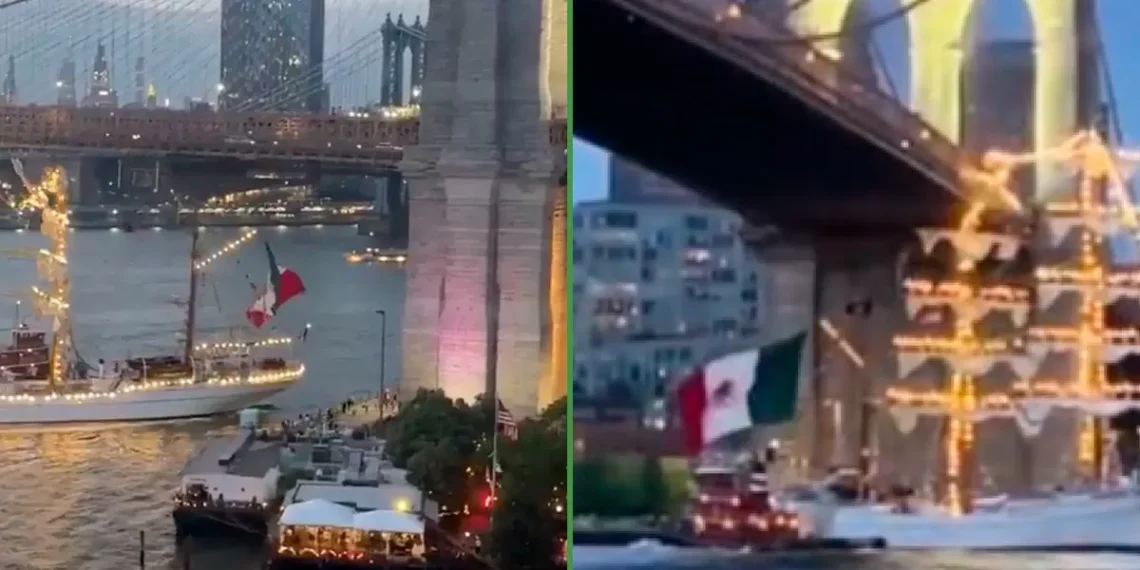 Con una pulida sale: bajel mexicano se estrella contra puente en Nueva York