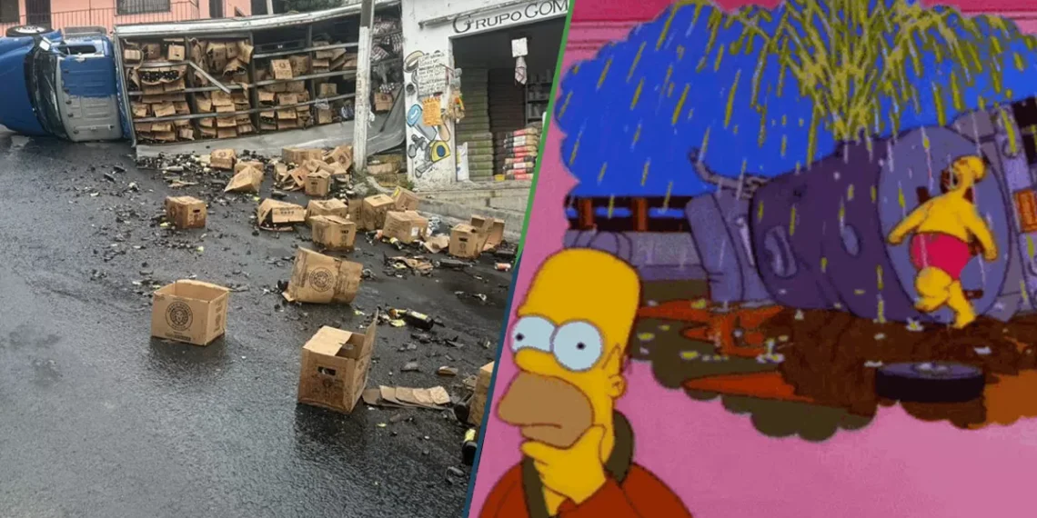 ¡Milagro! Vuelca camión con cerveza y nadie corrió a tomar producto