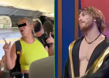 Señores pasajeros… cortesana hace promoción por Aldo de Nigris en pleno vuelo