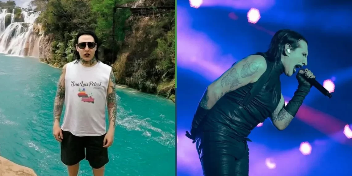 Captan a Marilyn Manson cantando la del “Chorrito” después de visitar la Huasteca Potosina