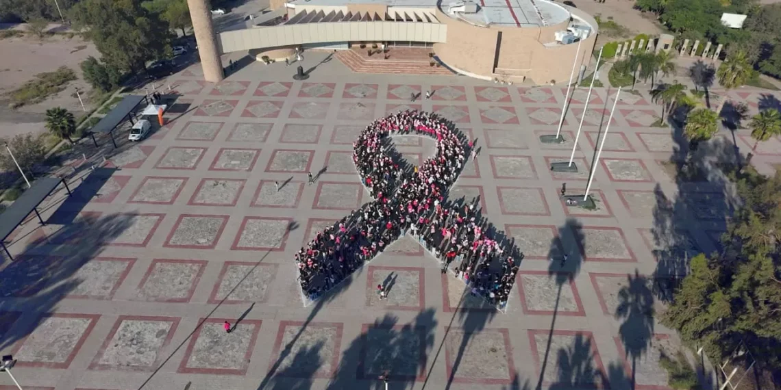 Forman lazo rosa humano en Ciudad Universitaria de la UAdeC Unidad Laguna