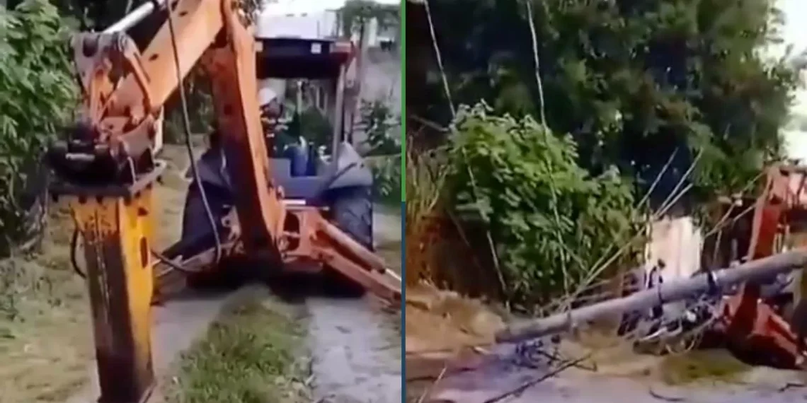Alcalde quiso brindar una obra y termina estrellándose con un poste de luz