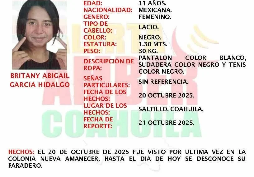 Buscan en Saltillo y Ramos Arizpe a segunda vez menores de 11 y 13 años