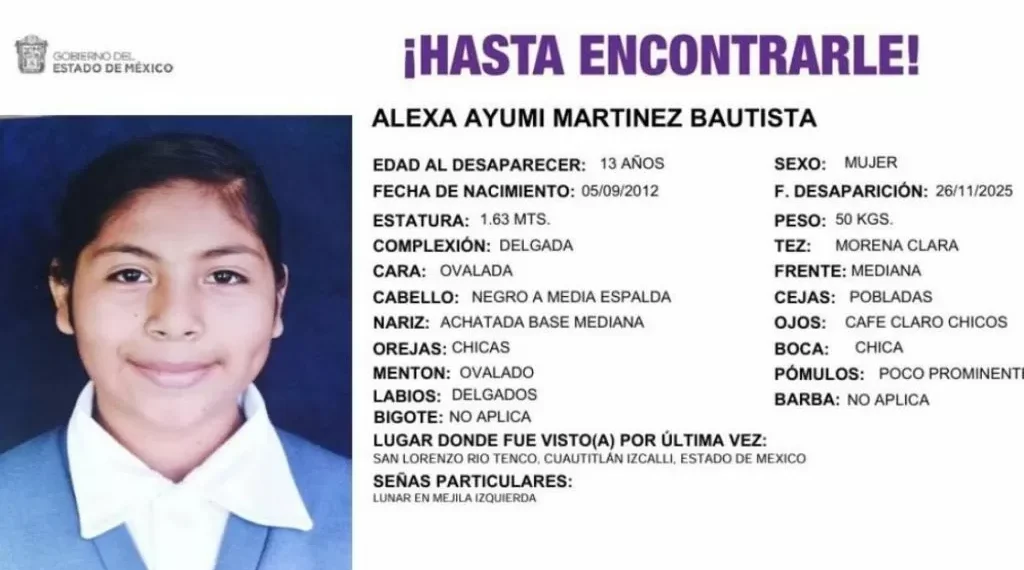 Sin rastro de Alexa en Cuautitlán Izcalli… Desaparece mozo de 13 años