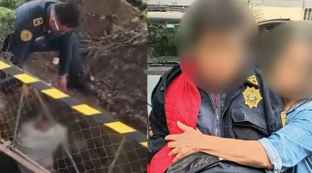 Heroicos policías: Rescatan a abuelita que cayó en una zanja