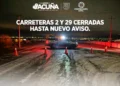 Anuncian cierre temporal de carreteras federales 2 y 59 por condiciones de hielo
