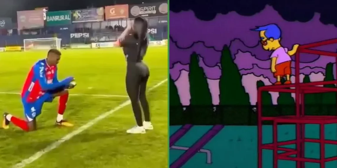 Futbolista le pidió boda a su novia en pleno partido, y a la semana lo cortaron